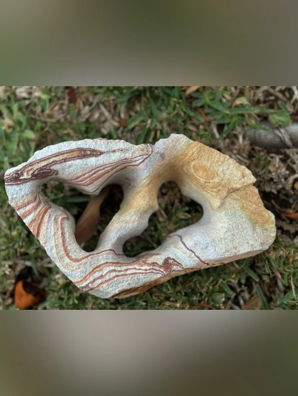 Natural Sandstone Decorative Rock w/ Red & Cream Striations for Aquarium or Tank